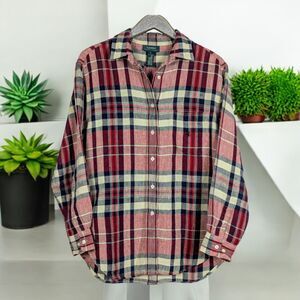 LAUREN Ralph Lauren 100% Linen Plaid LS Shirt Monogram Country Cottage Size 12